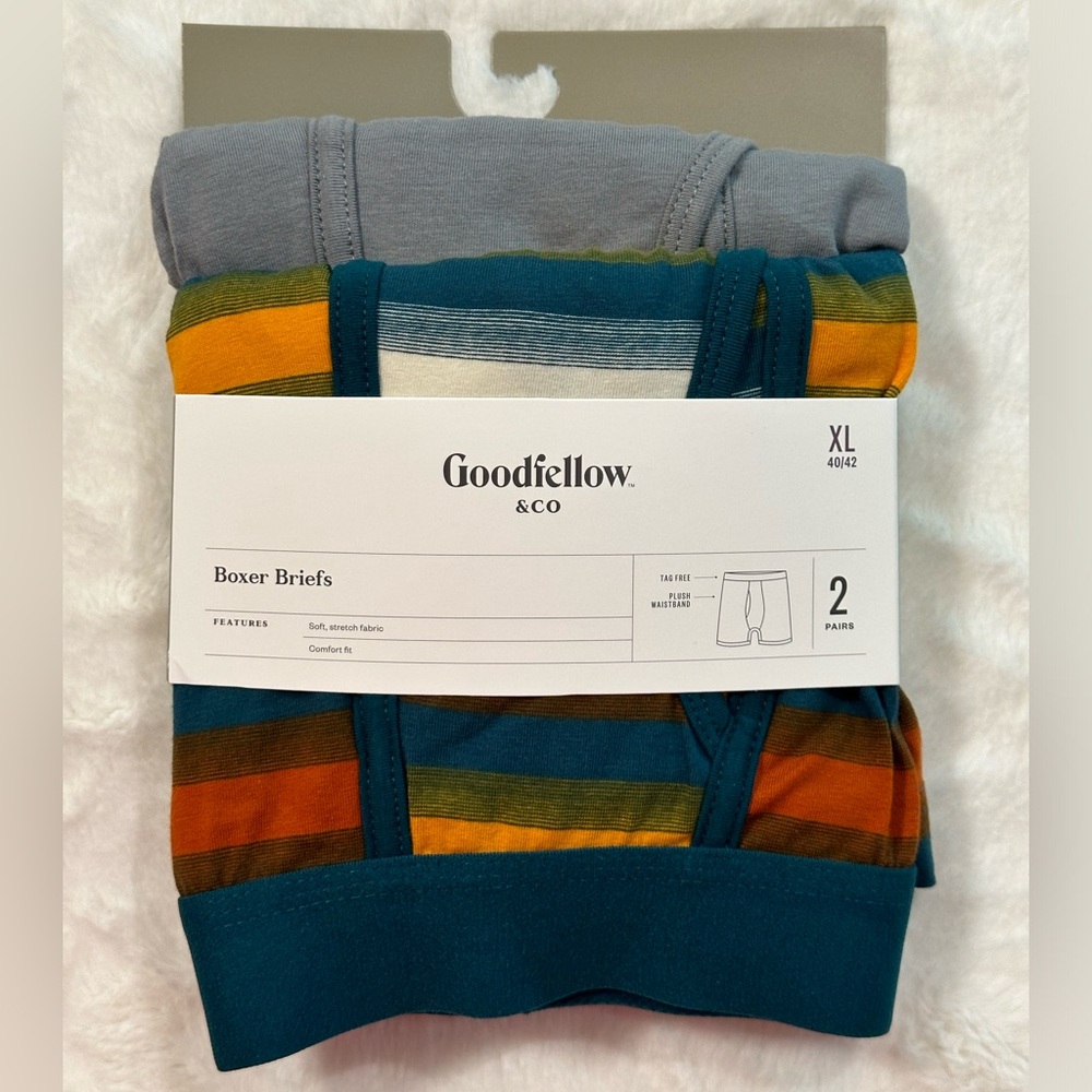 Goodfellow & Co 2 pack Men’s Underwear Boxer Briefs size XL Teal Stripe Gray NEW